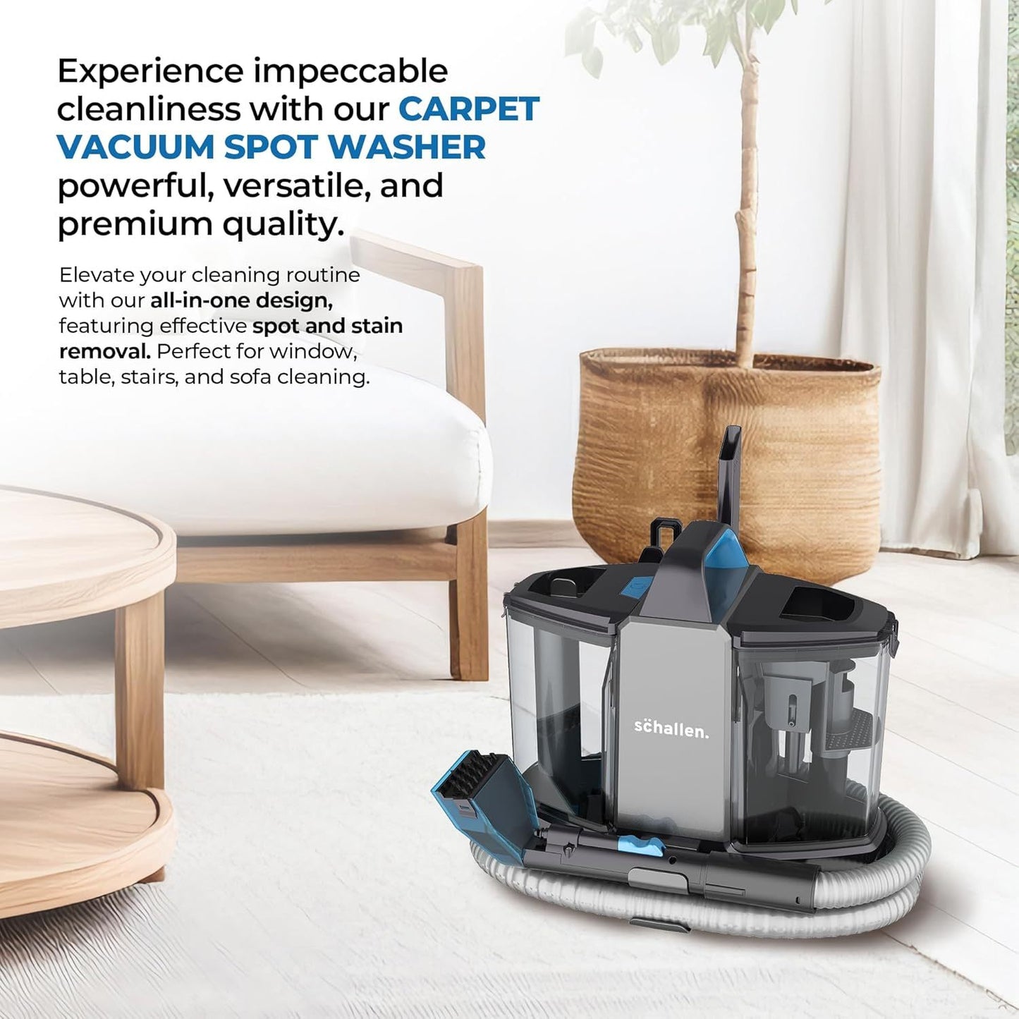 Deep Cleaning Upholstery & Carpet Cleaner Machine | Carpet Washer with Clean & Dirty Water Tank | Portable Powerful 500W Motor | Includes Carpet Brush, Glass Brush & Crevice Nozzle | Home & Car Carpet Cleaning Appliance | Sta