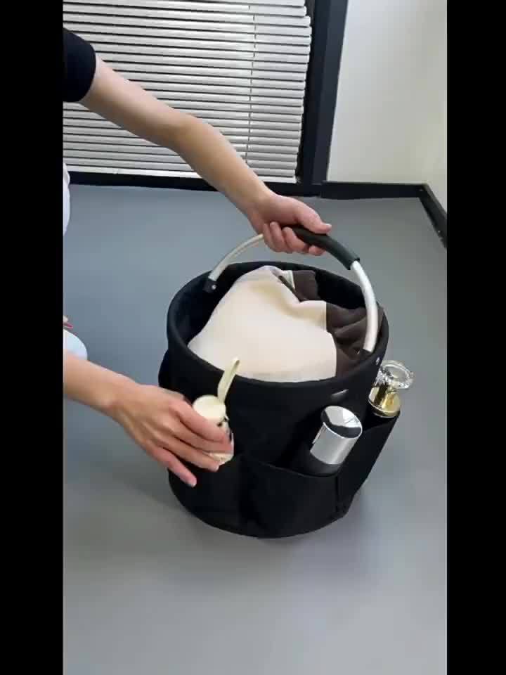 Blue/Gray Color Large 17L Large Capacity Cleaning Bucket Caddy With Handle Multi Pocket Cleaning Canister Organizer Basket For Home Cleaning Supplies