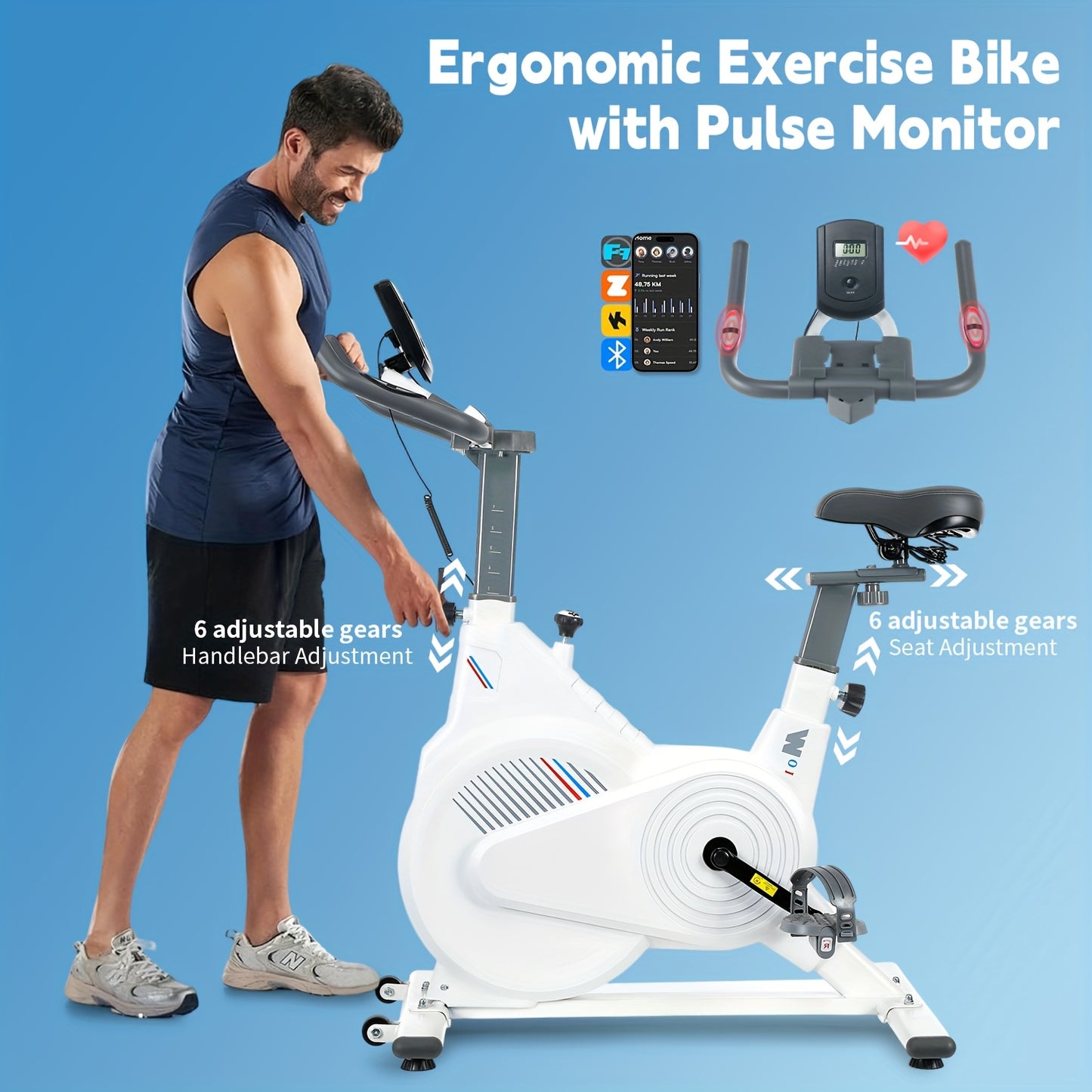 Indoor Bike Suitable for Home Fitness with Shock-Absorbing Belt Drive, Non-Slip Pedals, Heart Rate Monitor, Multi-Function Display (Speed/Calories/Time/Distance/Pulse), Heavy-Duty Seat - Ideal for Cardio Workouts & Small Spac
