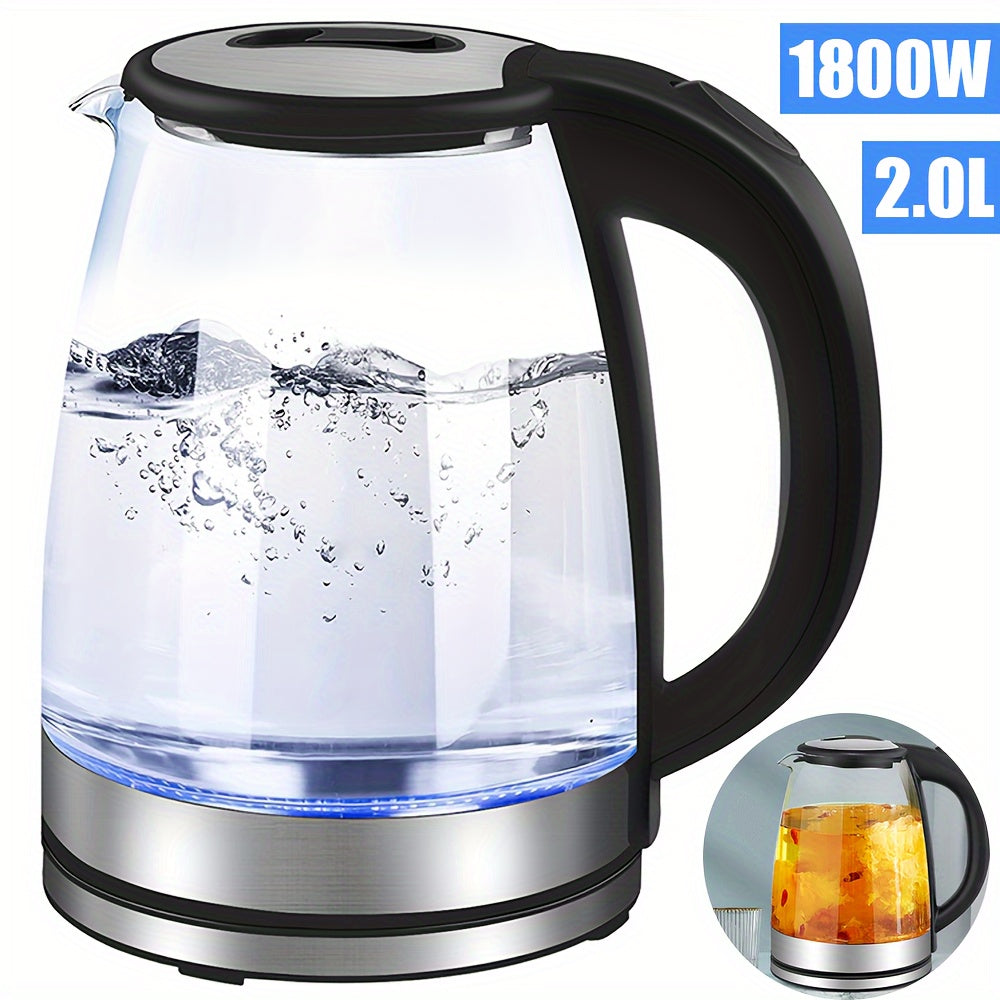 NEW 2L Electric Kettle Glass Quick Cook Portable Kettle 1800w Food Processor Quick Cook Element Portable Kettle Safe, Dry Burning Protection, Suitable For Home Kitchen, Living Room, Coffee, Tea, Kitchen Appliances And Accesso