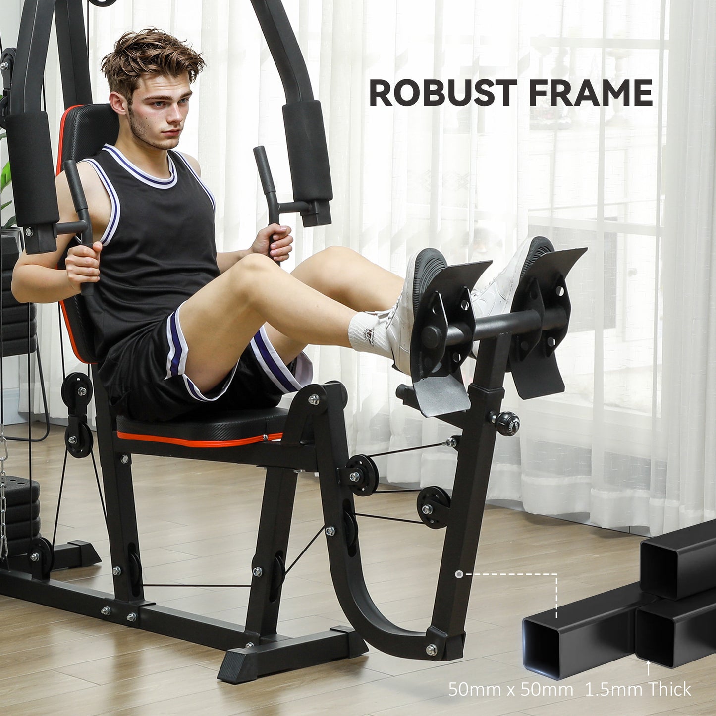 Compact Home Gym System with 45kg Weight Stack, Weights Machine, Multi-Gym Leg Press Machine Dual-Action Chest Station for Full Body Fitness Training Women Men Sports Supplies