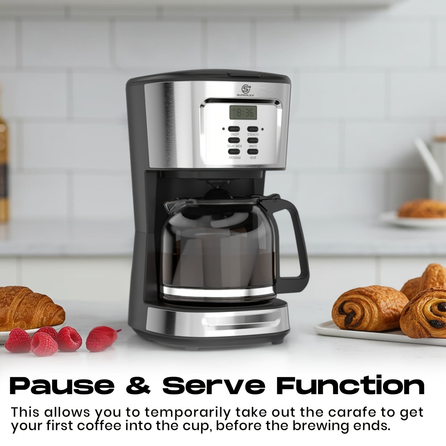 NEW UK Plug  Drip Coffee Maker With LCD Display Delay Brew And Strength Control 900W Precise Temp Auto Shut Off Dishwasher Safe Glass Jug 1.5L