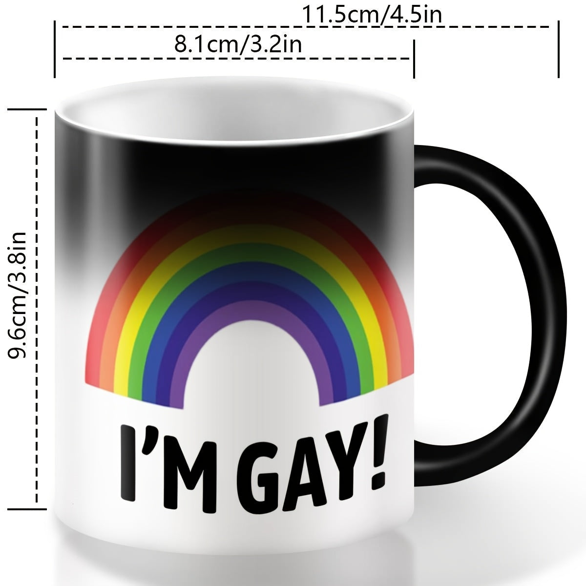 1-Pack Rainbow "I'm Gay!" Ceramic Coffee Mug - Color-Changing Humorous LGBTQ Pride Cup with Heat-Sensitive Design, Hand Wash Only, Funny Gift for Men, Boyfriend, Best Friend (Mother's Day, Birthday, Father's Day