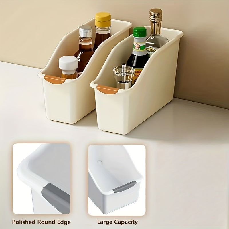 2 PCS Set Curved Design Storage Boxes - Heavy-Duty Plastic Organizer, White Space-Saving Container for Under Sink, Pantry & Cabinet Organization - Suitable for Cleaning Supplies, Household Essentials & Kitchen/Bathroom Storag