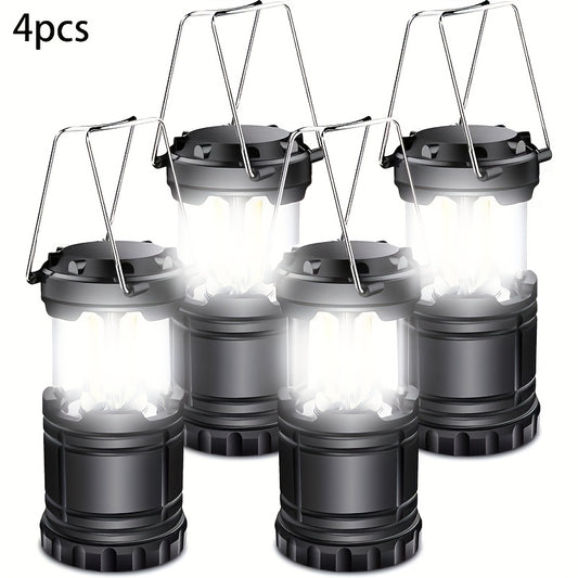 4 PCS Set Super Bright Led Camping Lanterns | Portable, Collapsible Emergency Flashlights, ABS Material With Matte Metal End, Ideal For Camping, Outdoor Activities, And Home Use, Non-Water Resistant, Button Switch, Without Ba