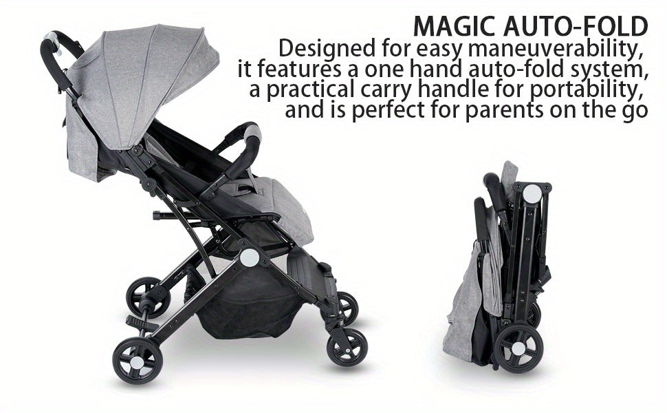 Travel Pram, Lightweight Baby Stroller, Compact Pushchair for Airplane, One Hand Foldable, Buggy with 5-Point Harness