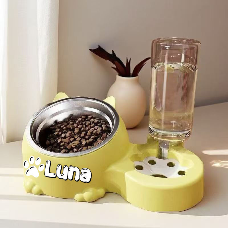 Automatic Smart Pet Feeder and Water Dispenser with Custom Name/Meal Times - Gravity-Fed System, Spill-Proof Design, Easy-Clean Durable Plastic Construction - for Cats, Small Dogs - Auto Food & Water Dispenser with Timer, Ide