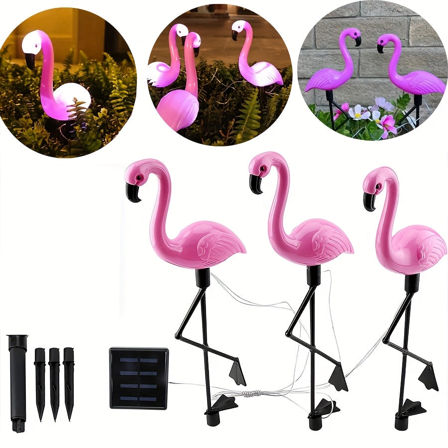 3 PCS Set Solar Flamingo Lights Solar Garden Lights Outdoor Decoration, Flamingo Garden Decoration, Birthday Christmas New Home Gift, for Patio Lawn Walkway Channel