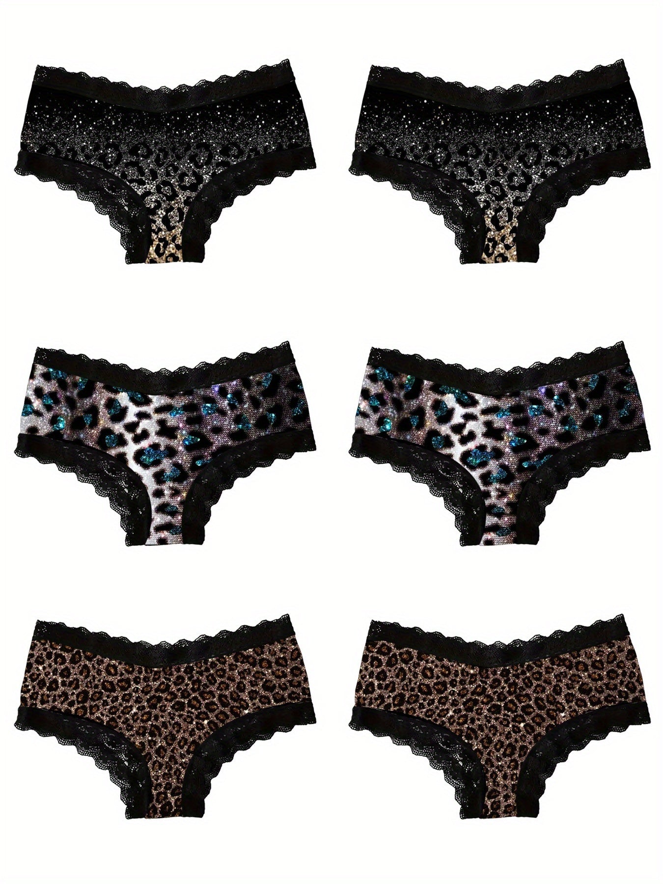 8 PCS Set Random Women's Panties Featuring Sexy Leopard  And Lace Trim, Perfect for Ladies Underwear Sets Lingerie Apparel Supplies