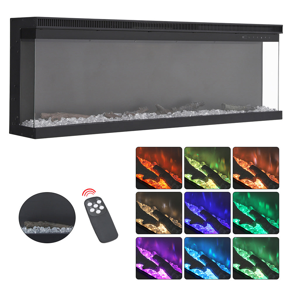 50-inch Modern Small Electric Heater, Electric Fireplace, Freestanding LED Fireplace (not Wall-mounted), Electric Heater, with Remote Control, 12-color Flames, 5-level Adjustable Flame Brightness, Tempered Glass Panel, Best C