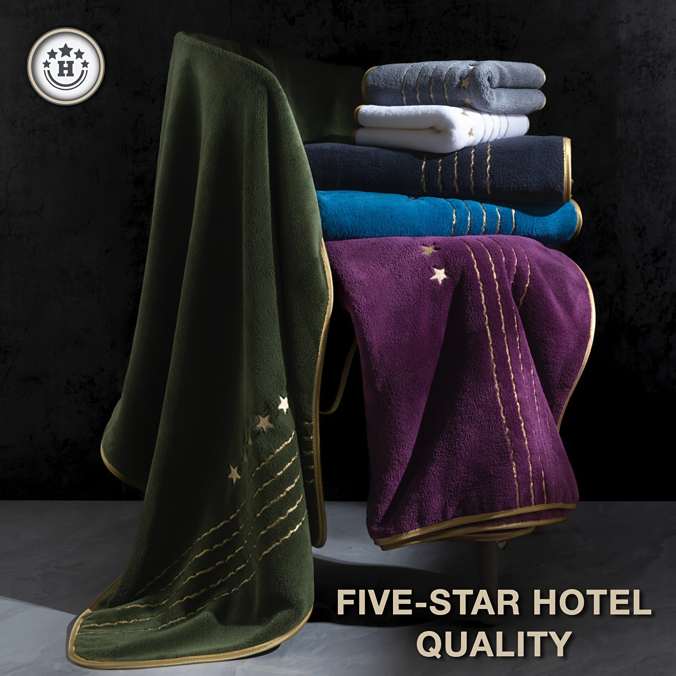 4/6-PCS Set Ultra-Soft Golden Thread Light Luxury Five-Star Embroidered Towel Bath Towel Set, 2 Bath Towels 69.85 X 139.95 cm, 2 Hand Towels 34.04 X 74.93 cm, 2 Washcloths 34.04 X 34.04 cm, Perfect for Home, Hotel, and Spa Us