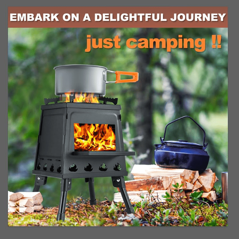 Heavy-Duty Portable Folding Fire Pit Stove - Wood Burning Camping Oven with Adjustable Pot Stand, Foldable Outdoor Cookstove for Camping, Backpacking, BBQ, Survival - Compatible with Wood/Charcoal/ (No Electricity)
