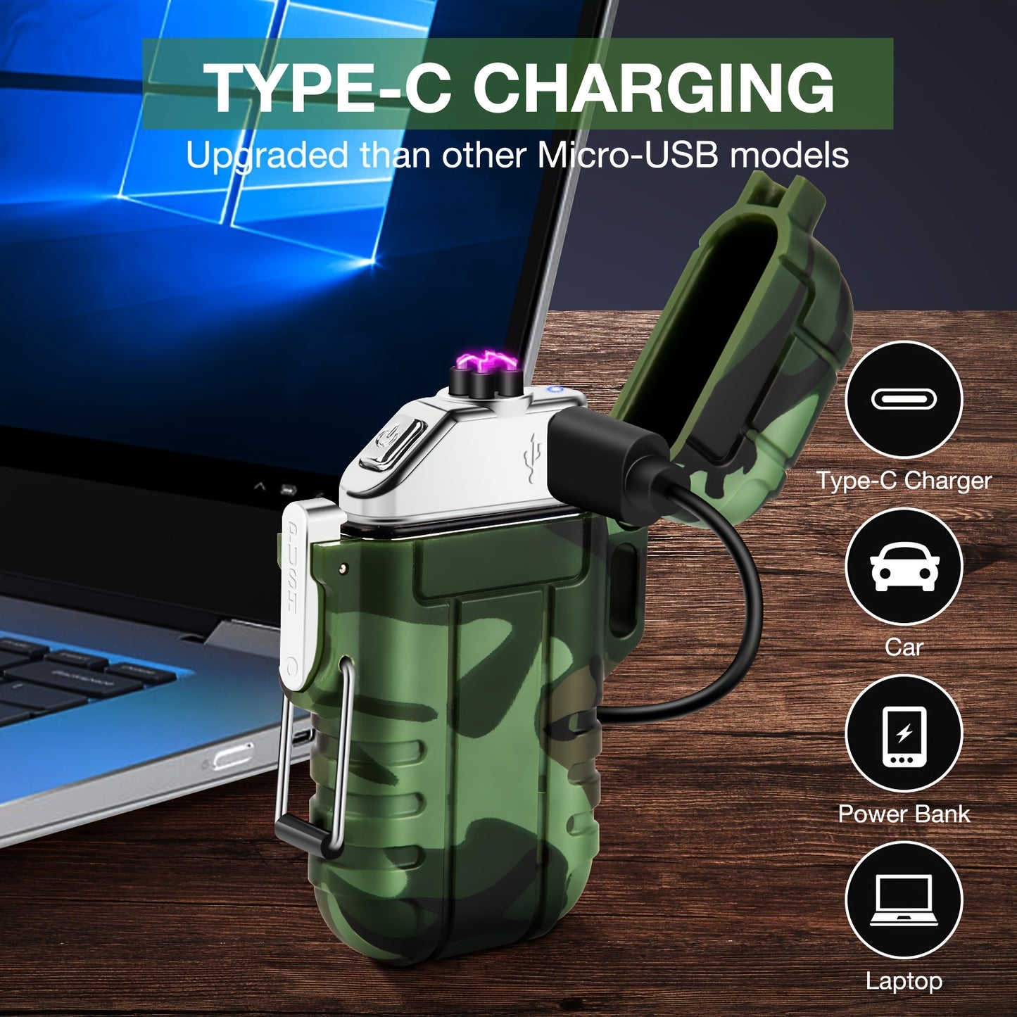 NEW Survival Arc Plasma Lighter Electric Windproof Lighter Rechargeable Flameless Cool Lighters with Whistle for Camping, Survival, Outdoor Adventure, Tactical Outdoor Supplies