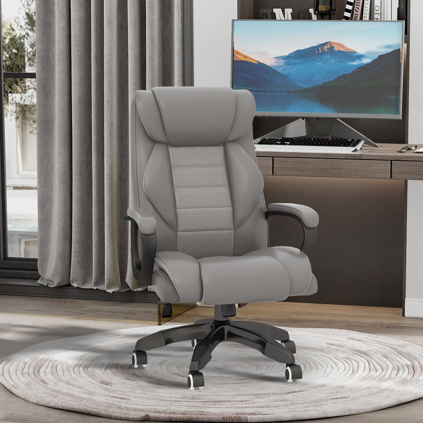 High Back Executive Office Chair 6- Point Vibration Massage Extra Padded Swivel Ergonomic Tilt Desk Seat