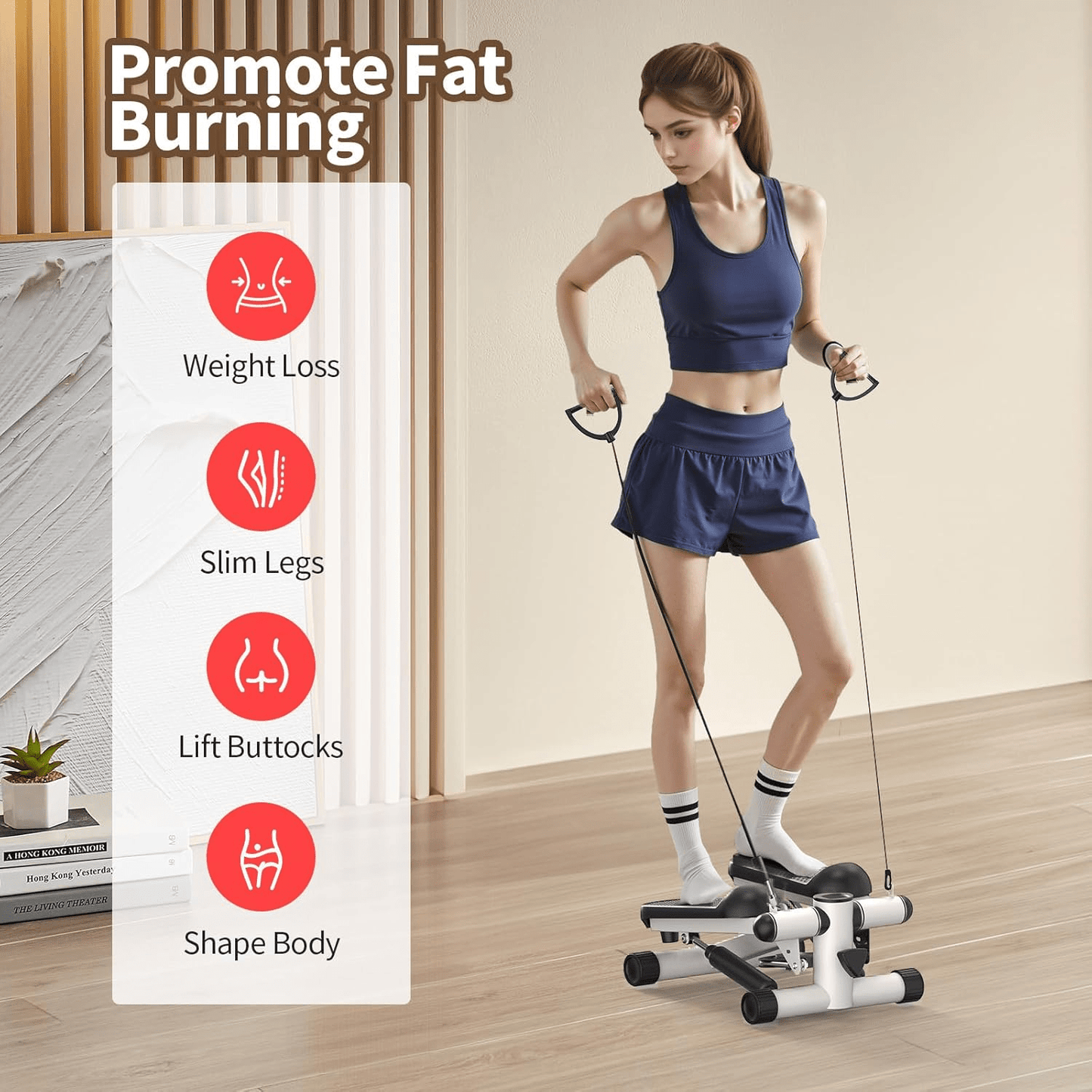 NEW For Home Gym Mini Stair Steppers-Home Fitness Exercise Step Hydraulic Machine with Adjustable-Length Resistance Bands, Twist Action for Full Body Cardio and Toning Women Men Sports Supplies