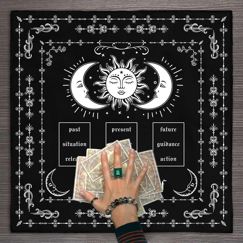 Know Thyself Tarot Spread Cloth - Sun & Moon Phase Layout with Past-Present-Future, Guidance, Obstacle Release & Emotional Balance - Witch Altar Decor, Tarot Reading Mat - Durable Fabric Cloth for Meditation, Divination, and