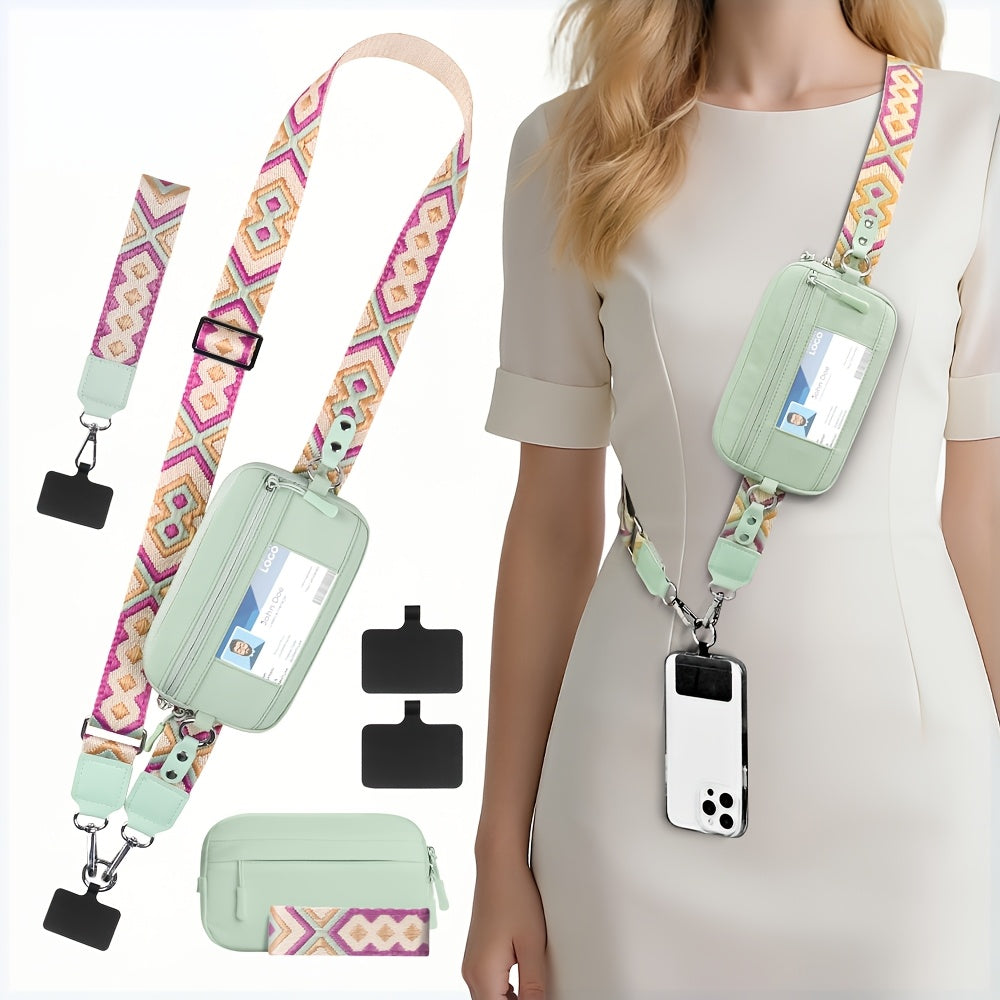 2 PCS Set RFID-Clip and Go Strap for Phone with Wallet Crossbody Phone Lanyard | Includes Wrist Strap and Zippered Anti-Theft Pocket, Suitable for Everyday Travel, Universal Multi-functional Mobile Phone Lanyard, Compatible w