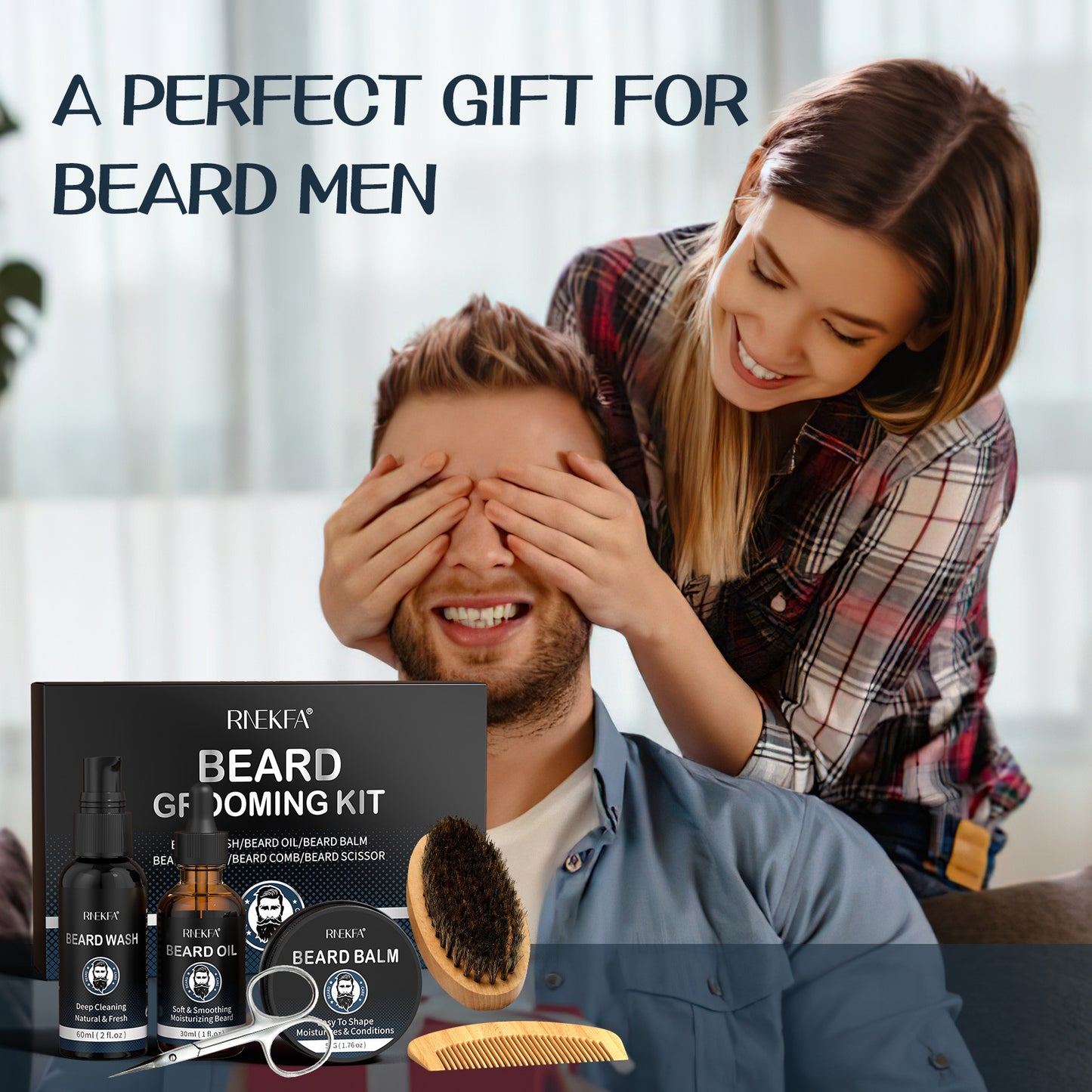 Men's Beard Care Kit, Beard Oil, Beard Balm, Beard Brush, Comb, Scissors, Storage Bag, Beard Care and Trimming Set, Moisturizing & Shine Enhancer