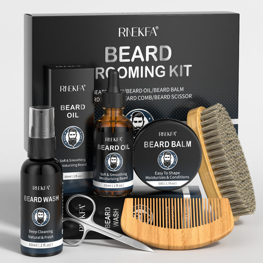Men's Beard Care Kit, Beard Oil, Beard Balm, Beard Brush, Comb, Scissors, Storage Bag, Beard Care and Trimming Set, Moisturizing & Shine Enhancer