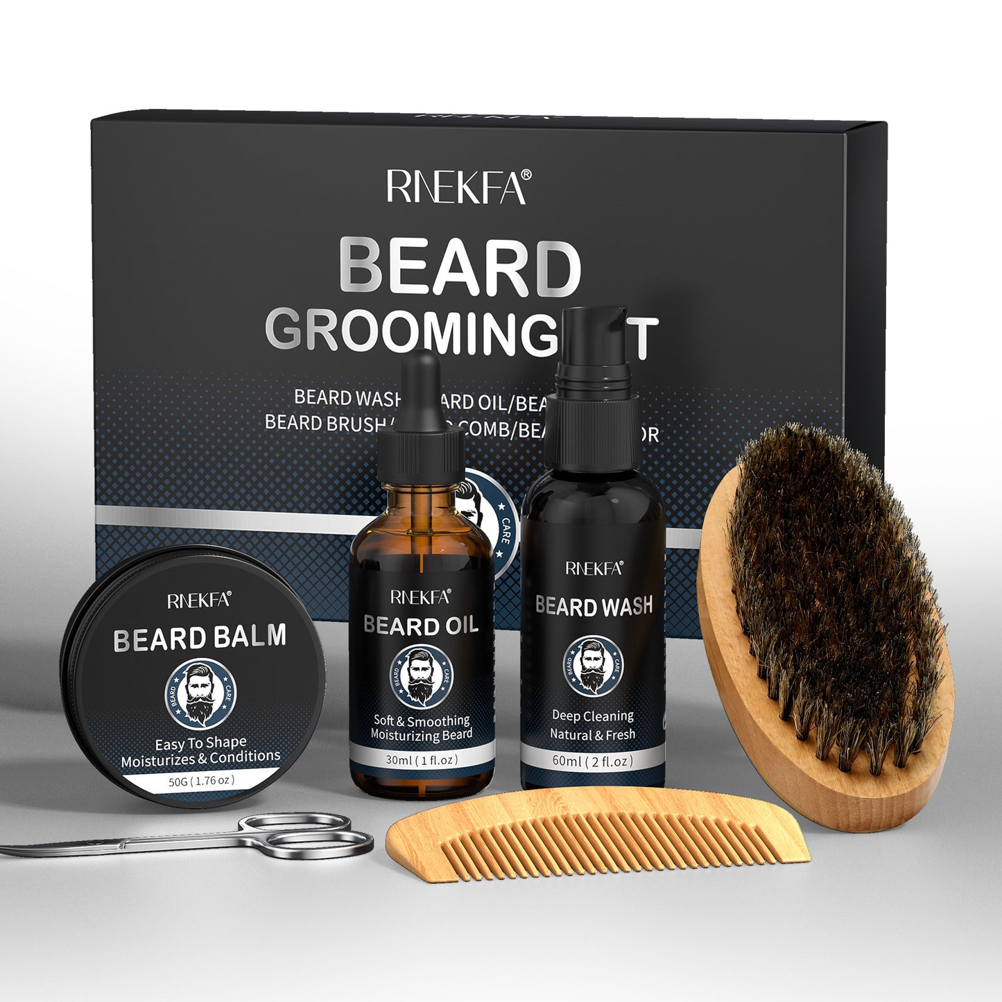 Men's Beard Care Kit, Beard Oil, Beard Balm, Beard Brush, Comb, Scissors, Storage Bag, Beard Care and Trimming Set, Moisturizing & Shine Enhancer