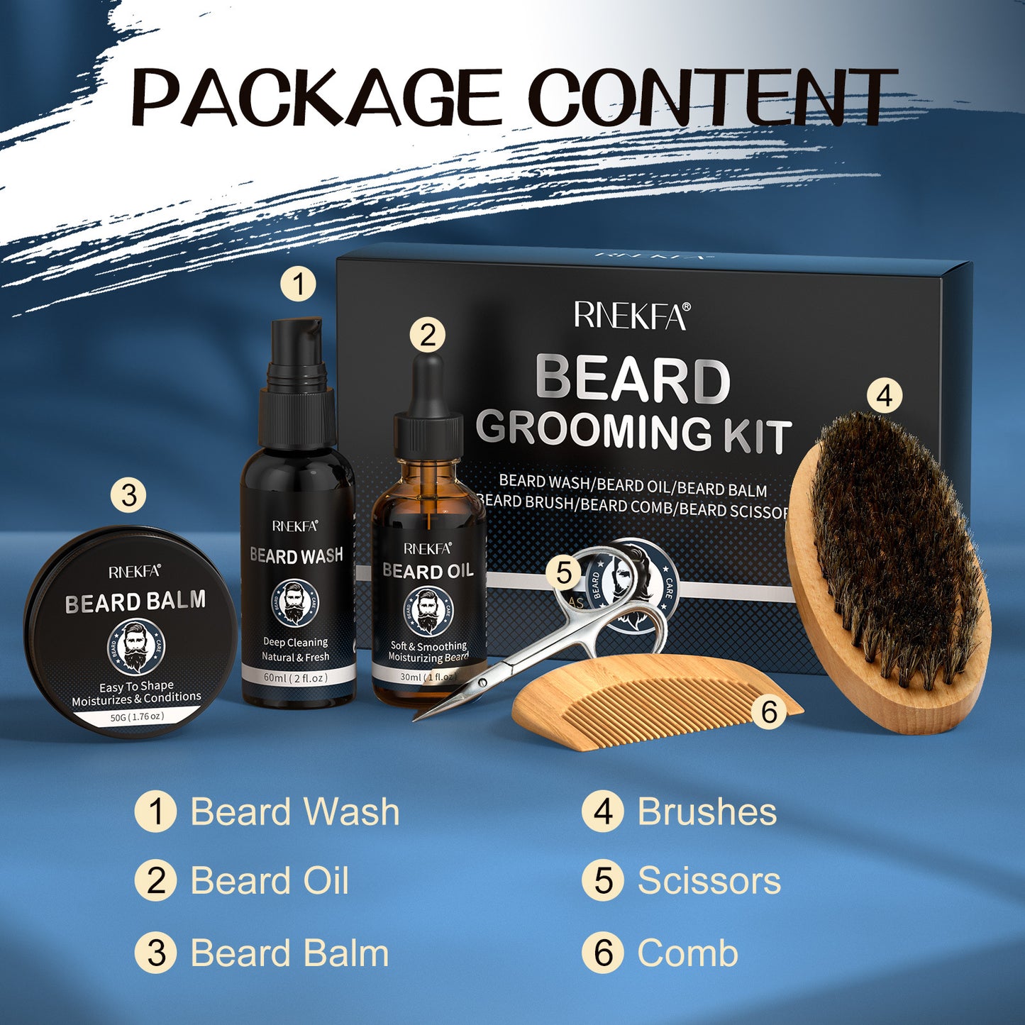 Men's Beard Care Kit, Beard Oil, Beard Balm, Beard Brush, Comb, Scissors, Storage Bag, Beard Care and Trimming Set, Moisturizing & Shine Enhancer