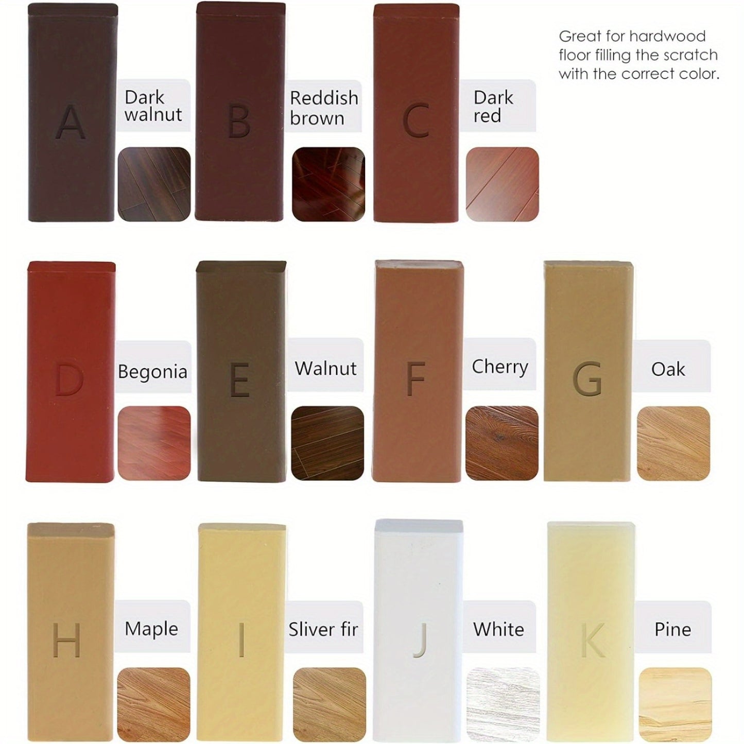 11 PCS Set Floor & Furniture Cracks Repair Wax Sandable & Quick Drying Hard Wax Filler for Hardwood Matches Maple, Oak, Cherry, Walnut & Mahogany Home Office Supplies