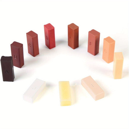 11 PCS Set Floor & Furniture Cracks Repair Wax Sandable & Quick Drying Hard Wax Filler for Hardwood Matches Maple, Oak, Cherry, Walnut & Mahogany Home Office Supplies