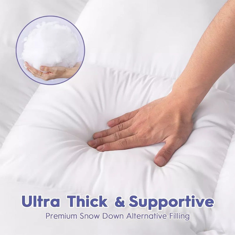 1Pcs Hotel Quality Super King Mattress Topper 10cm / 4-Inch Deep Thick Plush Mattress Pad, Soft Bed Topper with Elastic Straps for Secure Fit, Single Double King Super All Sizes, White