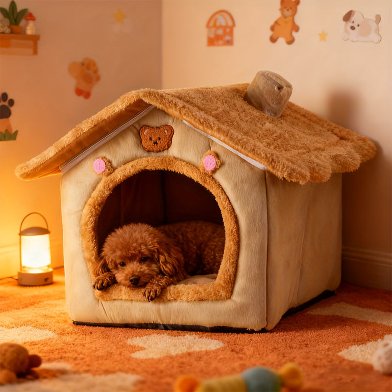 Perfect Gift for Pet Dogs | Comfortable Soft Dog Bed with Built-in Plush and Thick Cushions, Detachable for Easy Cleaning, Suitable for All Seasons, Brown Polyester Material