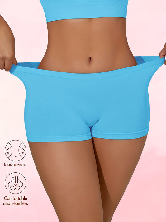 5 PCS Set Simple Mixed Colors Seamless Women's Boxer Shorts, Comfortable And Designed to Prevent Exposure, Ideal for Layering. Yoga Outdoor Running Cycling Beachwear Sports Apparel Clothing Supplies