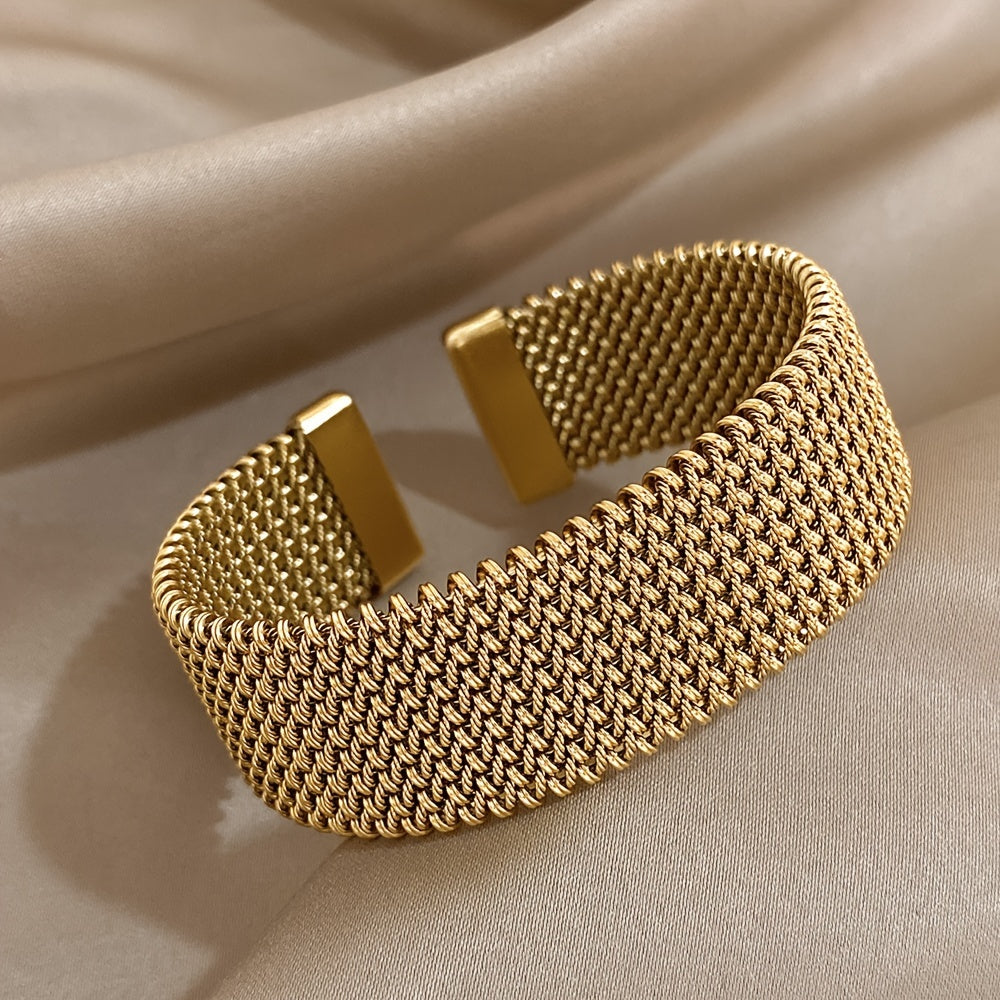 NEW Fashion  Woven Bracelet | 18K Golden Plated 304 Stainless Steel Metal Bracelet | Versatile Accessory for Daily and Party Occasions Silver and Golden Bracelet Women Jewelry Accessories