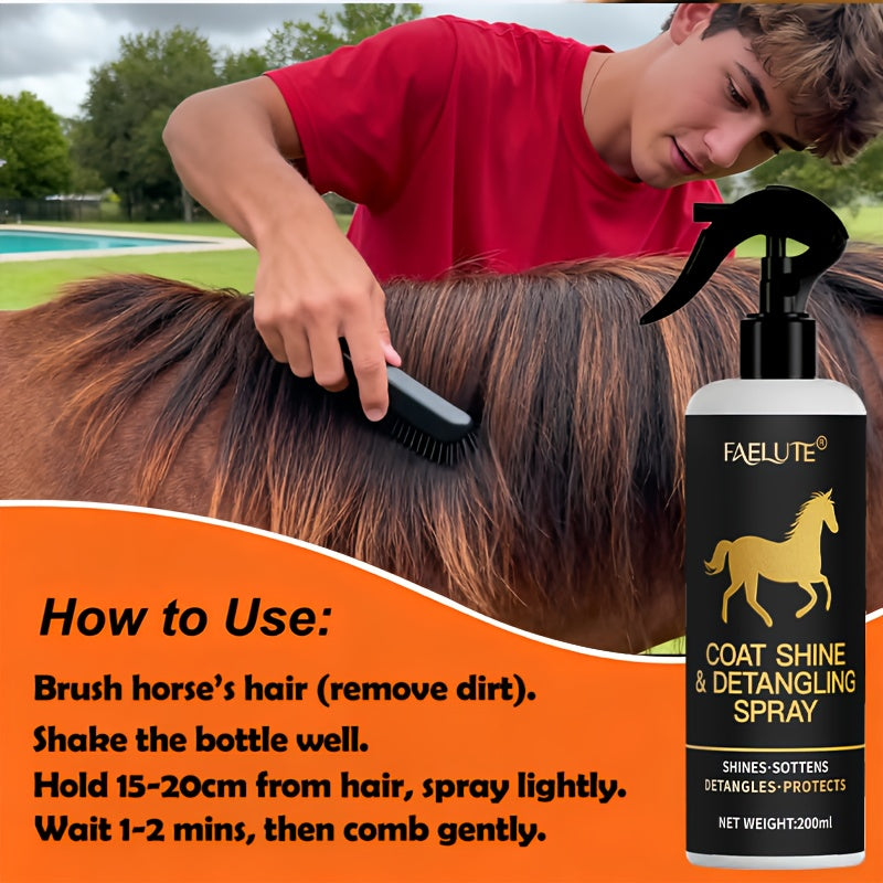 200ml  Mane And Tail Leave-In Spray - Instantly Smooths And Reduces Breakage of Mane And Tail Hair While Enhancing Natural Shine, Plant-Based Formula for Horse Mane And Tail Care, Stylish Bottle with a Durable Nozzle