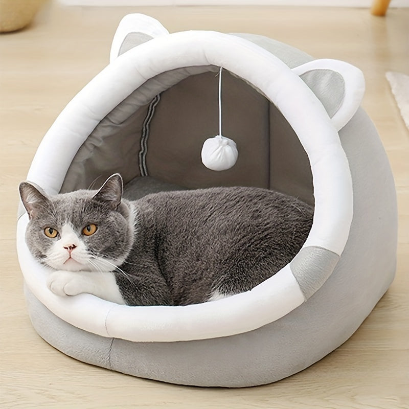 Large 42-35cm Cozy Cartoon Cat Cave Bed, Keep Your Kitten Warm And Snug In This Cute Pet House
