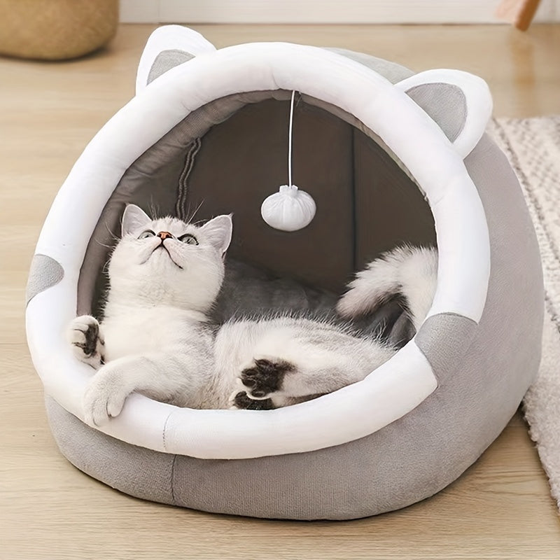 Large 42-35cm Cozy Cartoon Cat Cave Bed, Keep Your Kitten Warm And Snug In This Cute Pet House