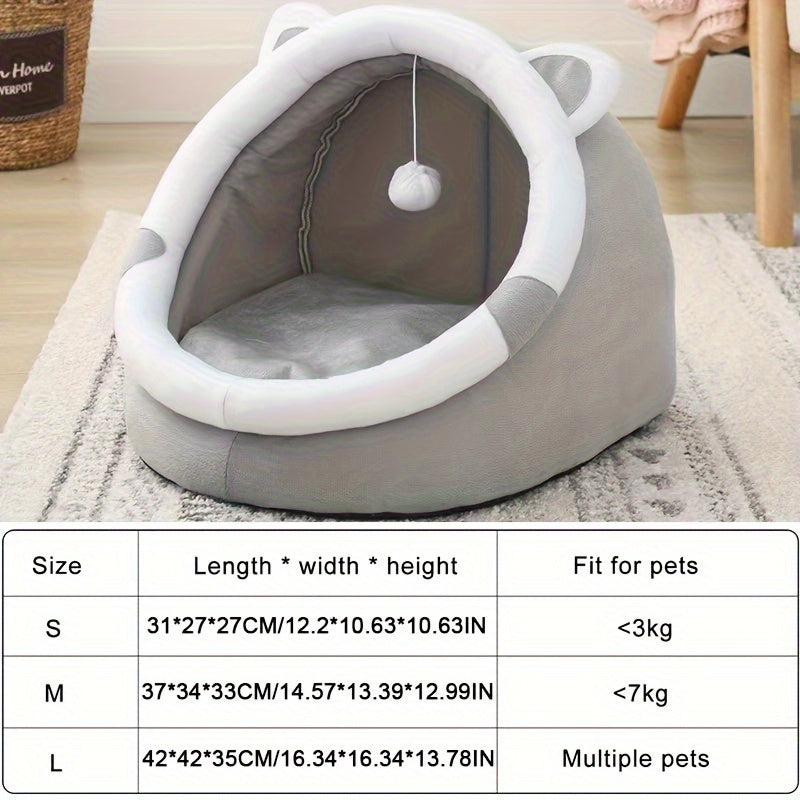 Large 42-35cm Cozy Cartoon Cat Cave Bed, Keep Your Kitten Warm And Snug In This Cute Pet House