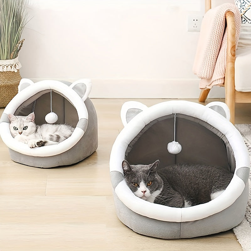 Large 42-35cm Cozy Cartoon Cat Cave Bed, Keep Your Kitten Warm And Snug In This Cute Pet House