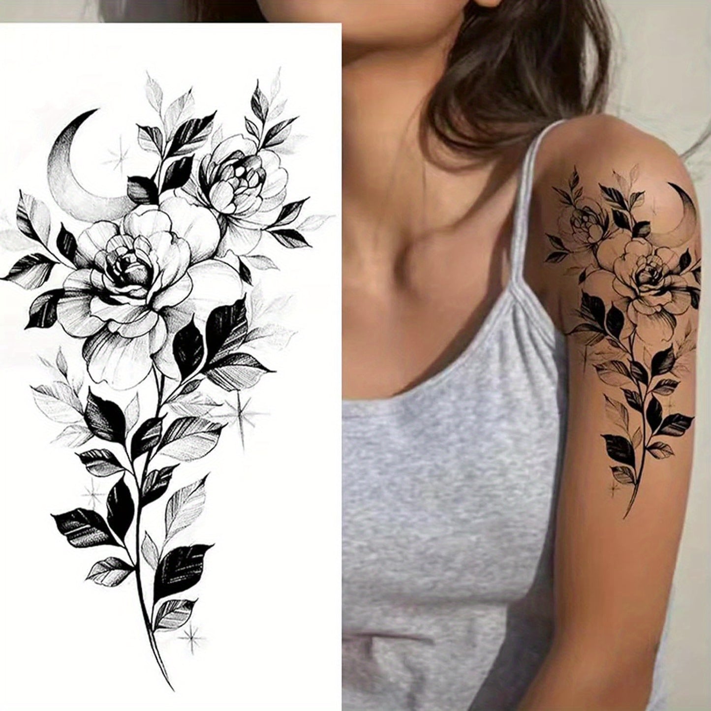 8 PCS Set Flower Tattoos for Women, Temporary Sexy Tattoos, Realistic 3D Sketch Henna Tattoo Kit Sleeves for Women, Makeup Designs Chest Abdomen Back Tattoos