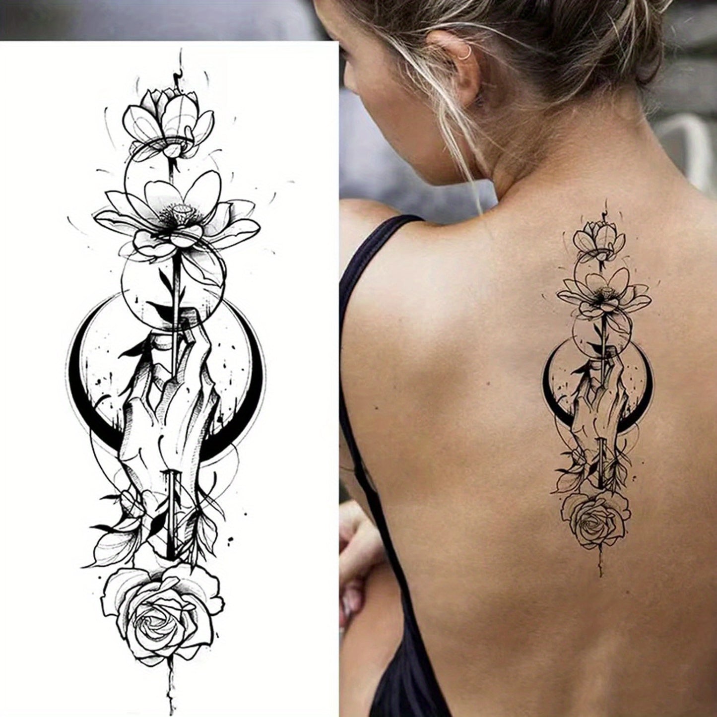8 PCS Set Flower Tattoos for Women, Temporary Sexy Tattoos, Realistic 3D Sketch Henna Tattoo Kit Sleeves for Women, Makeup Designs Chest Abdomen Back Tattoos