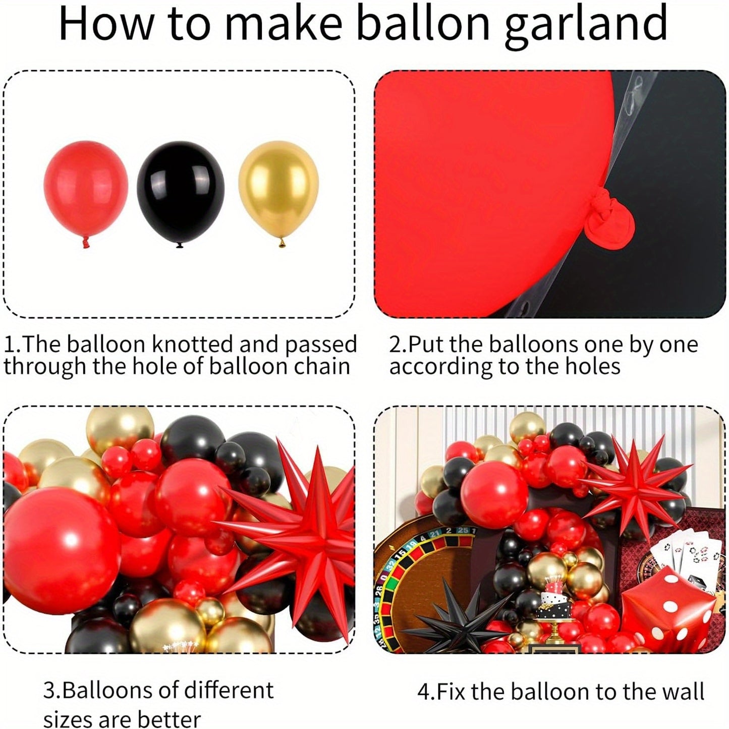 139 PCS Happy New Year Balloon Set Black, Red, Gold Latex Balloons Exploding Star Foil Balloon Decorations Graduation Season Ceremony Decorations Holiday Celebration Decorations Birthday Balloon Decorations Balloon Party Deco