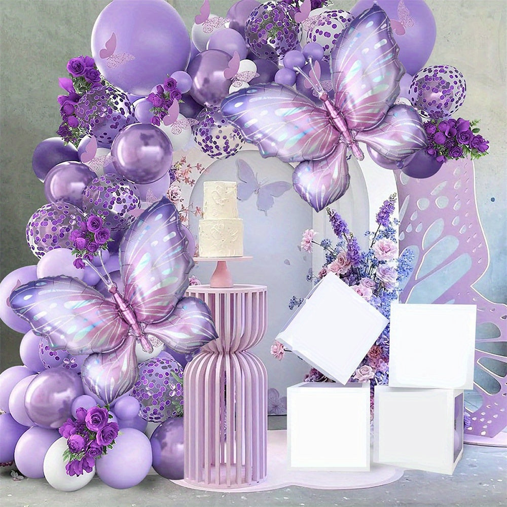 129pcs Purple Butterfly Balloon Garland Arch Kit - Elegant Purple & Balloon Set with Heart-Shaped Balloons, Perfect for Weddings, Birthdays, Anniversaries, Valentine'S Day, Christmas, Halloween, Party Decorations, Graduations