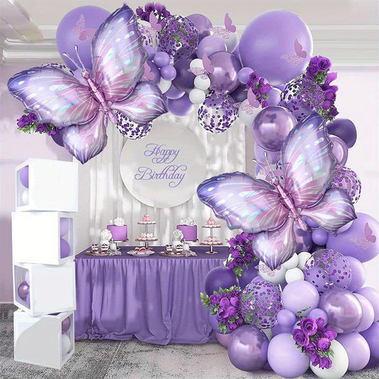 129pcs Purple Butterfly Balloon Garland Arch Kit - Elegant Purple & Balloon Set with Heart-Shaped Balloons, Perfect for Weddings, Birthdays, Anniversaries, Valentine'S Day, Christmas, Halloween, Party Decorations, Graduations