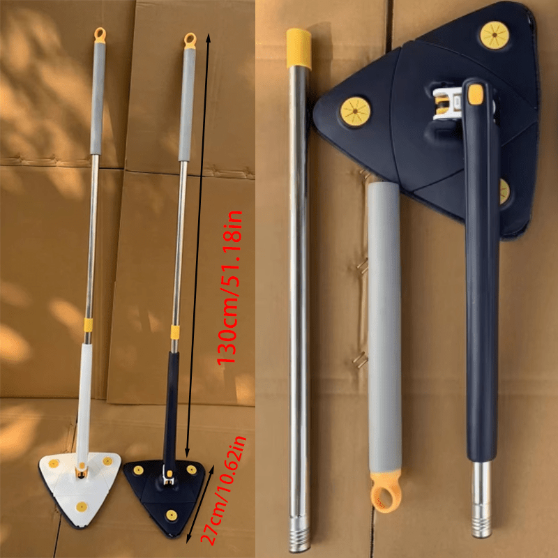 Mop + 10 Replacement Cloths 360° Rotating Triangular Mop Adjustable & Retractable, Blue & Yellow Design for All Surfaces, Perfect for Home Use in Kitchen, Bathroom, Bedroom, Living Room, Mop for Floor, Bathroom Cleaning, Mod