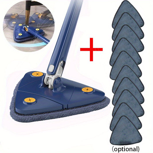 Mop + 10 Replacement Cloths 360° Rotating Triangular Mop Adjustable & Retractable, Blue & Yellow Design for All Surfaces, Perfect for Home Use in Kitchen, Bathroom, Bedroom, Living Room, Mop for Floor, Bathroom Cleaning, Mod