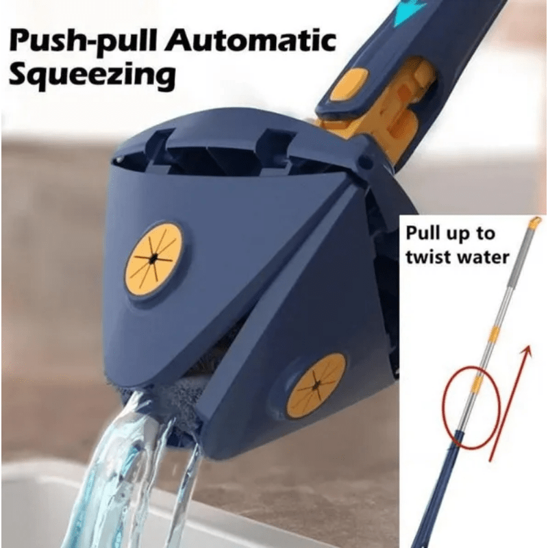 Mop + 10 Replacement Cloths 360° Rotating Triangular Mop Adjustable & Retractable, Blue & Yellow Design for All Surfaces, Perfect for Home Use in Kitchen, Bathroom, Bedroom, Living Room, Mop for Floor, Bathroom Cleaning, Mod
