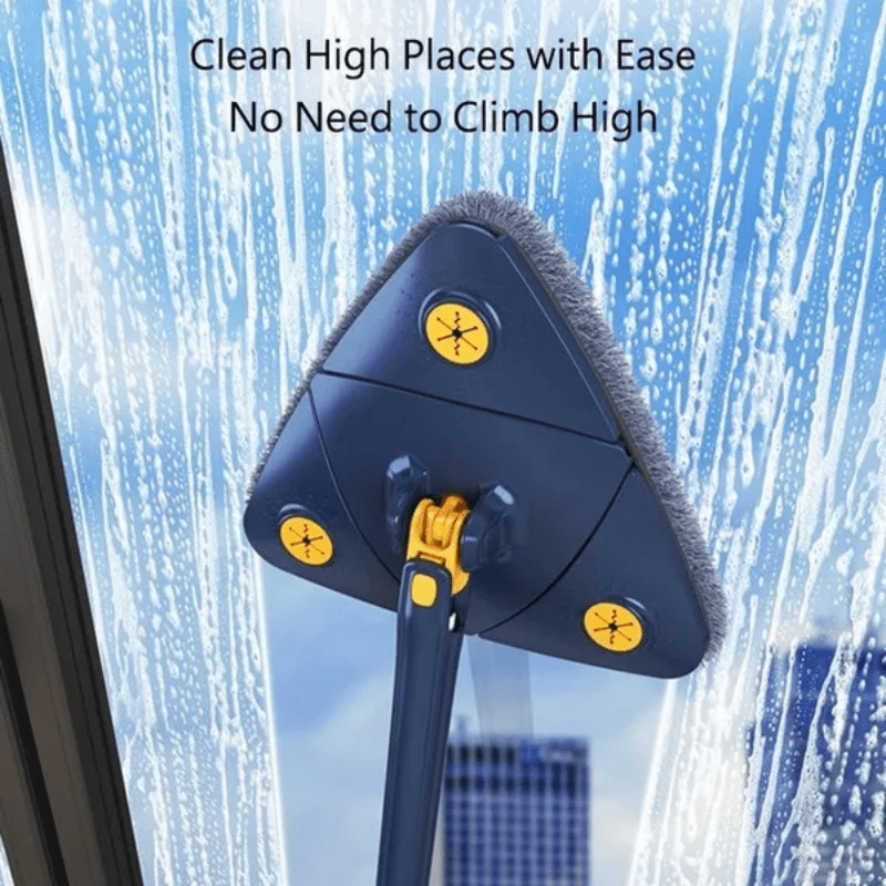 Mop + 10 Replacement Cloths 360° Rotating Triangular Mop Adjustable & Retractable, Blue & Yellow Design for All Surfaces, Perfect for Home Use in Kitchen, Bathroom, Bedroom, Living Room, Mop for Floor, Bathroom Cleaning, Mod