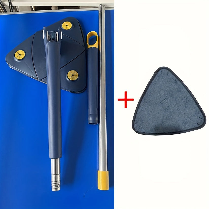 Mop + 10 Replacement Cloths 360° Rotating Triangular Mop Adjustable & Retractable, Blue & Yellow Design for All Surfaces, Perfect for Home Use in Kitchen, Bathroom, Bedroom, Living Room, Mop for Floor, Bathroom Cleaning, Mod