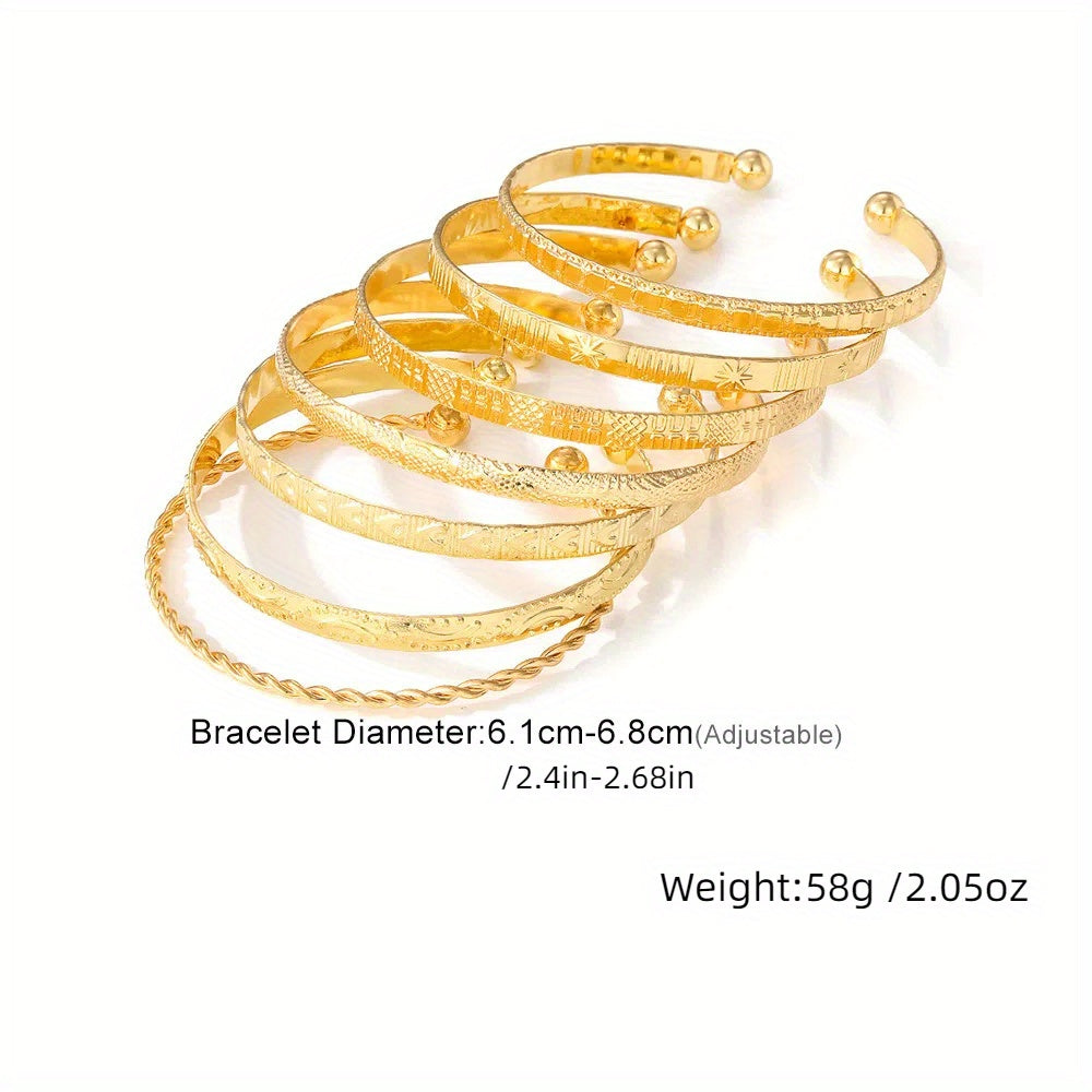 7 PCS Set Golden-Toned Bangle Set - Boho & Punk Style Alloy Open Cuff Bracelets with Arrow,, and Star Patterns for Everyday & Party Wear, Bangle Bracelet Women Jewelry Accessory Sets