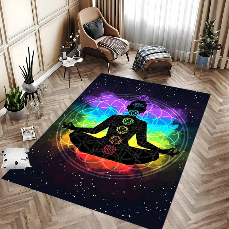 Yoga Studio and Home Decor 120 x 160cm Meditation Chakra Mat - Non-Slip, Machine Washable Polyester Mat with Vibrant Yoga-Inspired Design for Bedroom, Living Room, or Yoga Space - Spiritual Calming and Vibrant Home Decor, Yog