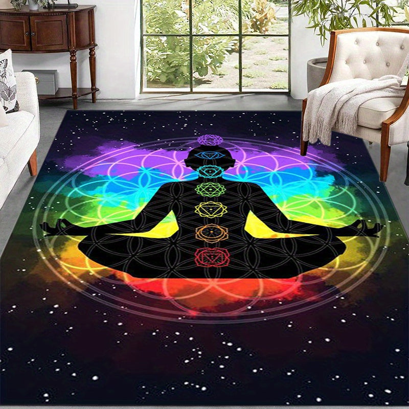 Yoga Studio and Home Decor 120 x 160cm Meditation Chakra Mat - Non-Slip, Machine Washable Polyester Mat with Vibrant Yoga-Inspired Design for Bedroom, Living Room, or Yoga Space - Spiritual Calming and Vibrant Home Decor, Yog