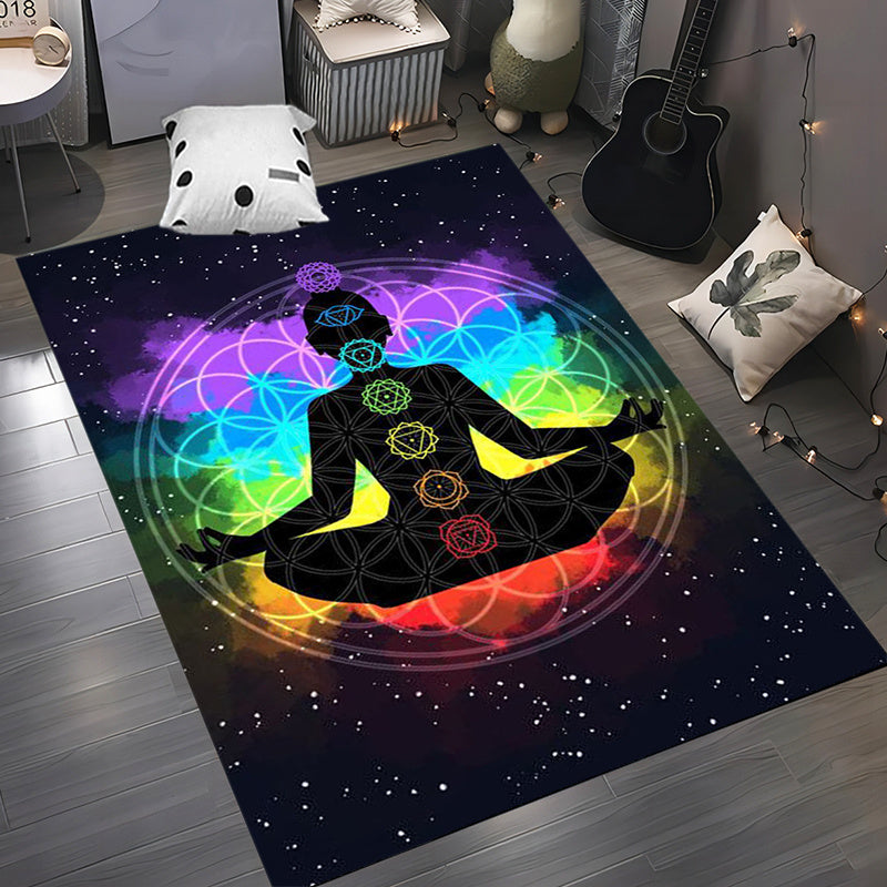 Yoga Studio and Home Decor 120 x 160cm Meditation Chakra Mat - Non-Slip, Machine Washable Polyester Mat with Vibrant Yoga-Inspired Design for Bedroom, Living Room, or Yoga Space - Spiritual Calming and Vibrant Home Decor, Yog